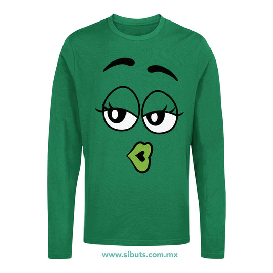 Playera Hombre Manga Larga Chocolates M&M Verde