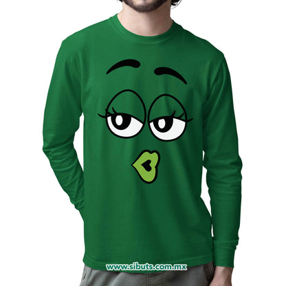 Playera Hombre Manga Larga Chocolates M&M Verde