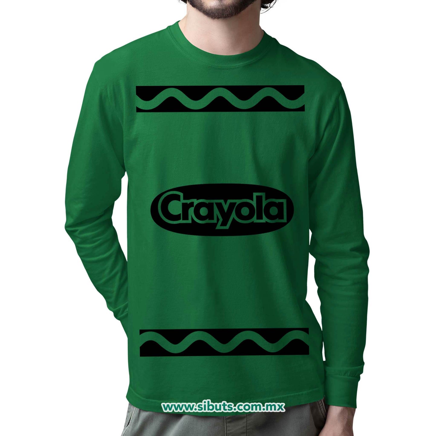 Playera Hombre Manga Larga Crayola Verde