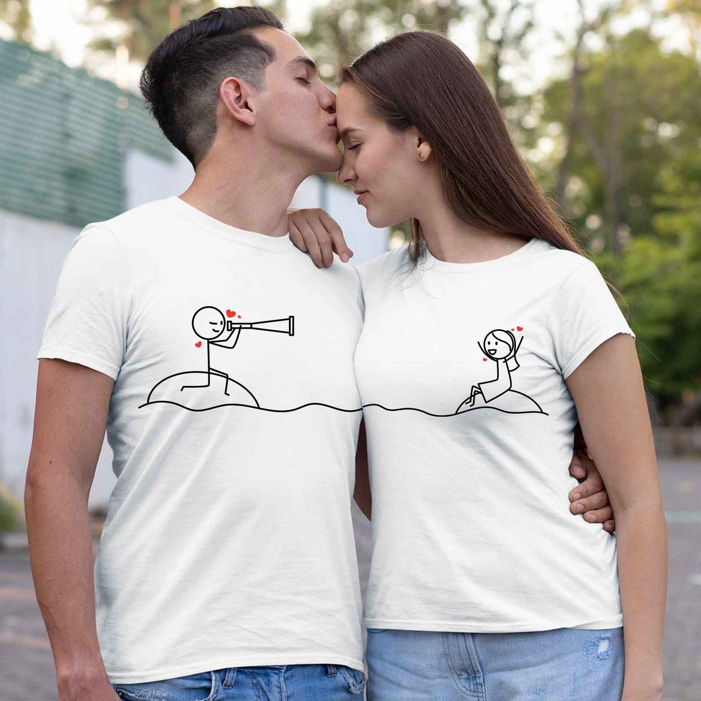 Playera para Parejas Dibujo Amor a Distancia