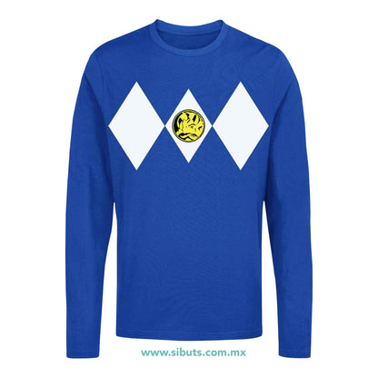 Playera Hombre Manga Larga Power Ranger Azul