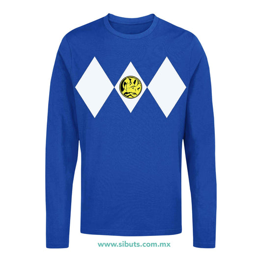 Playera Hombre Manga Larga Power Ranger Azul