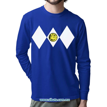 Playera Hombre Manga Larga Power Ranger Azul