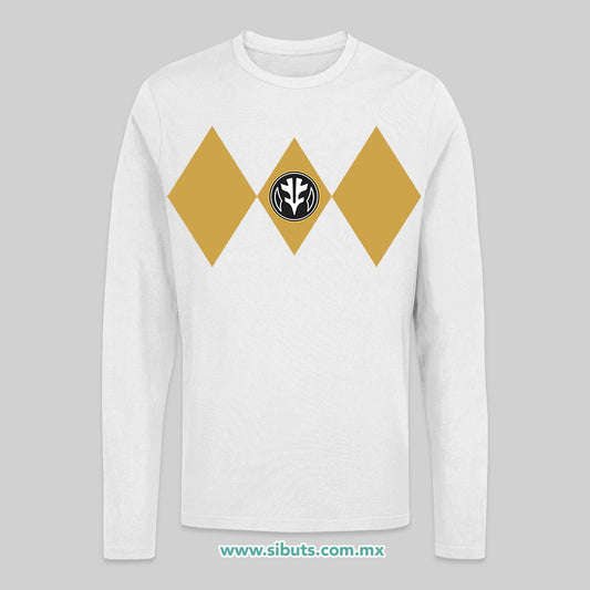 Playera Hombre Manga Larga Power Ranger Blanco