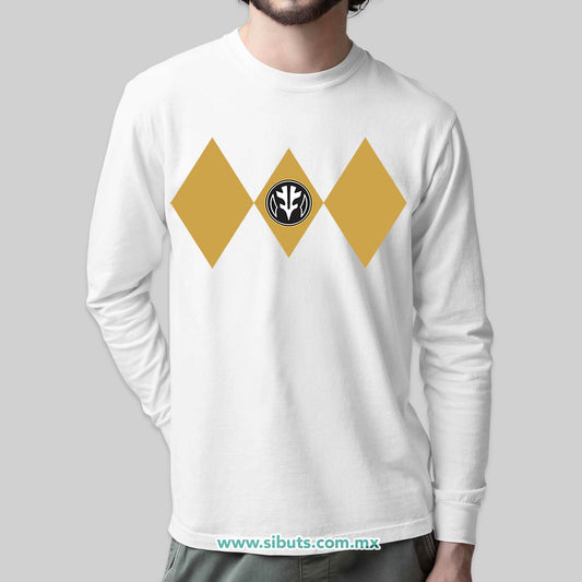 Playera Hombre Manga Larga Power Ranger Blanco