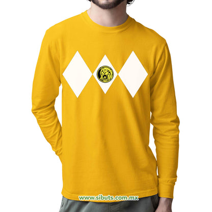 Playera Hombre Manga Larga Power Ranger Amarillo