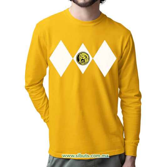 Playera Hombre Manga Larga Power Ranger Amarillo
