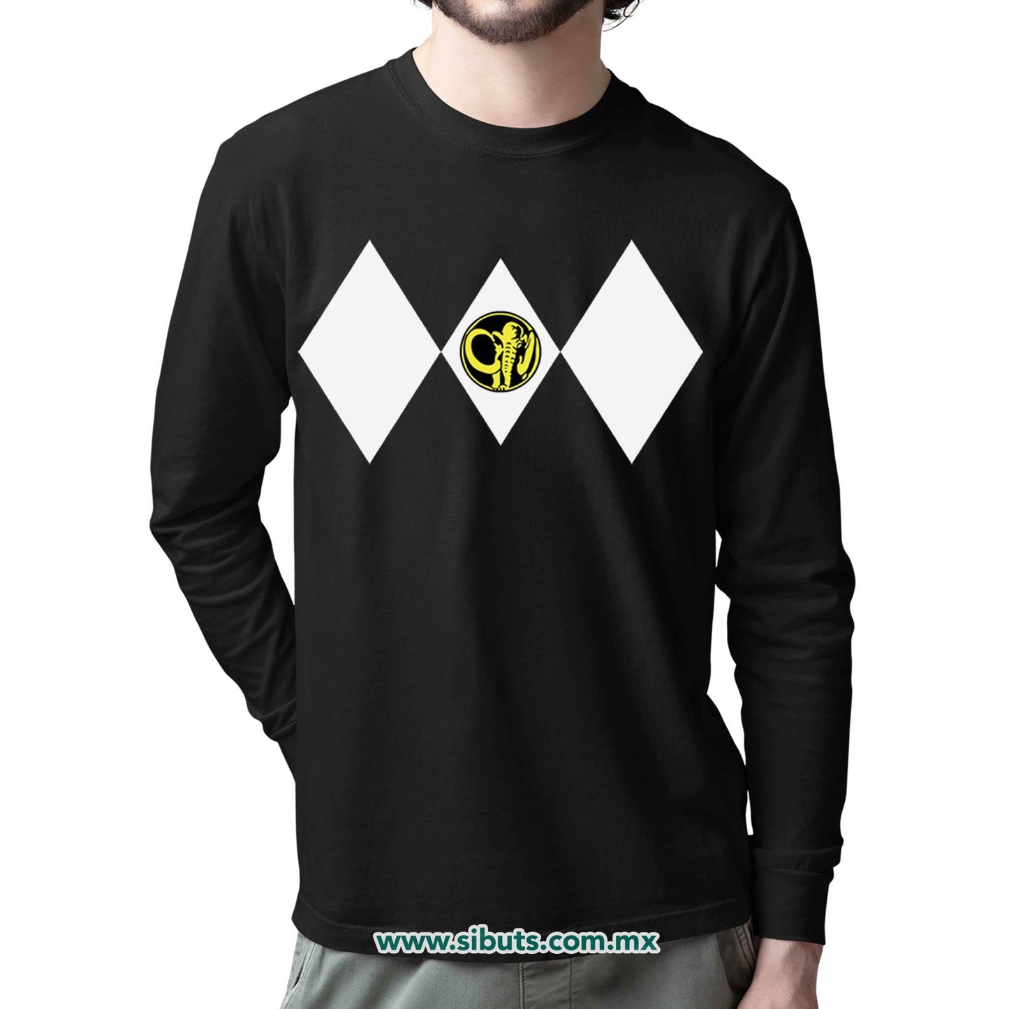 Playera Hombre Manga Larga Power Ranger Negro