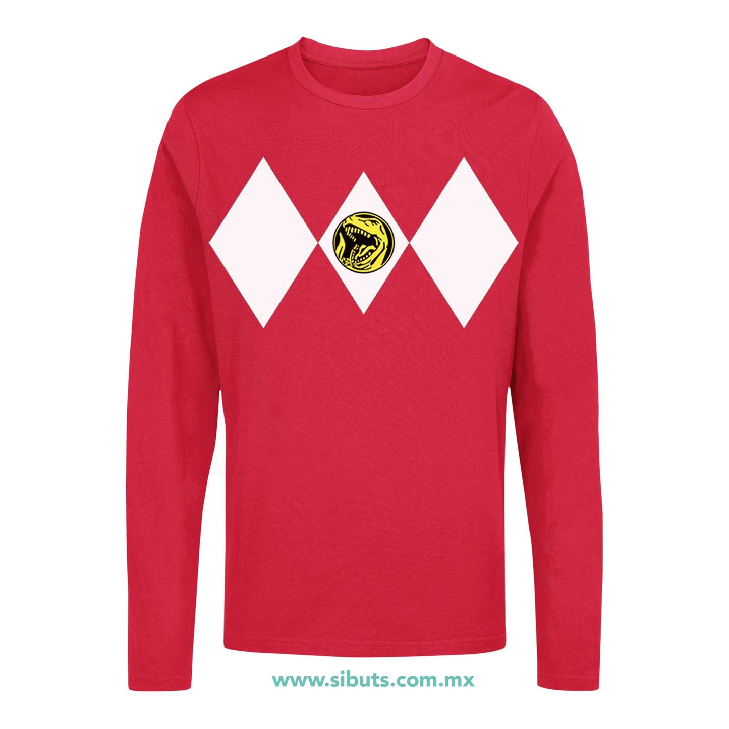 Playera Hombre Manga Larga Power Ranger Rojo