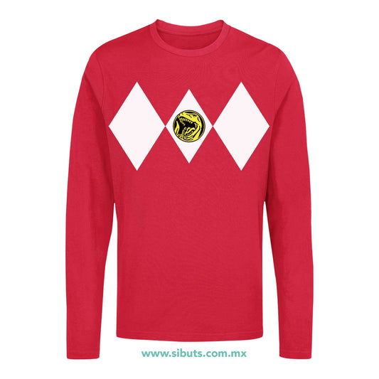 Playera Hombre Manga Larga Power Ranger Rojo