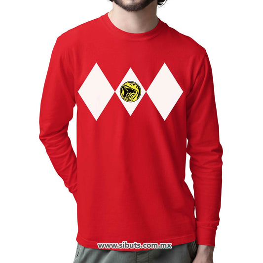 Playera Hombre Manga Larga Power Ranger Rojo