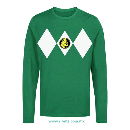 Playera Hombre Manga Larga Power Ranger Verde