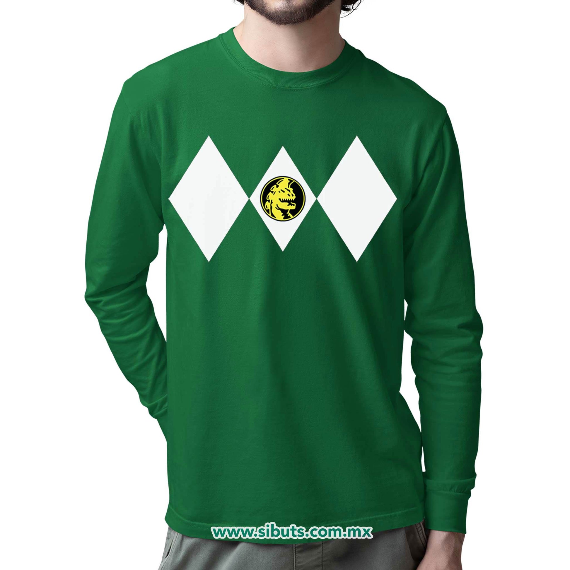 Playera Hombre Manga Larga Power Ranger Verde