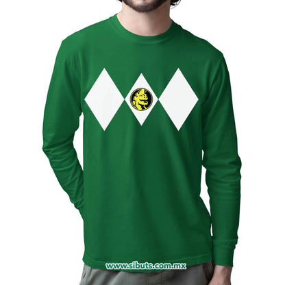 Playera Hombre Manga Larga Power Ranger Verde