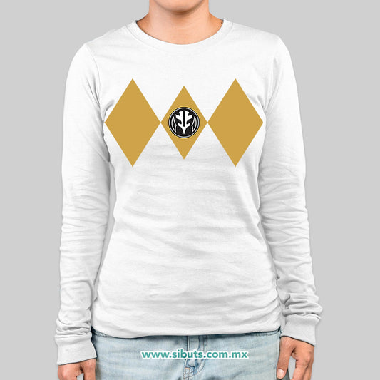 Playera Mujer Manga Larga Power Ranger Blanco