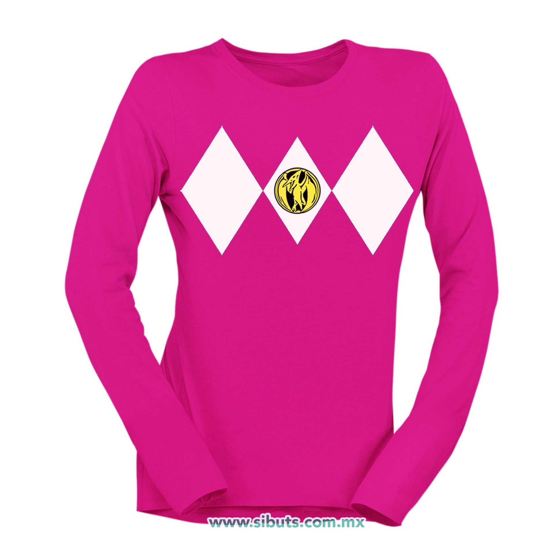 Playera Mujer Manga Larga Power Ranger Rosa