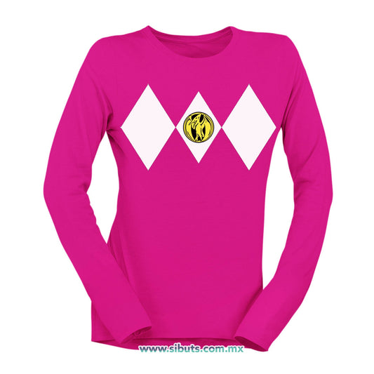Playera Mujer Manga Larga Power Ranger Rosa