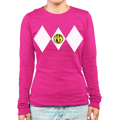 Playera Mujer Manga Larga Power Ranger Rosa