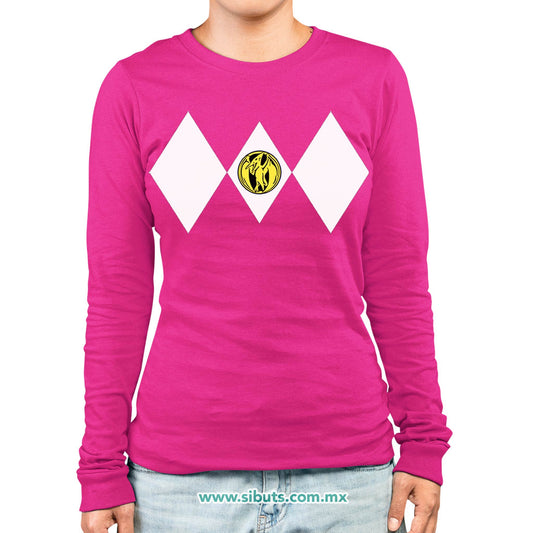 Playera Mujer Manga Larga Power Ranger Rosa