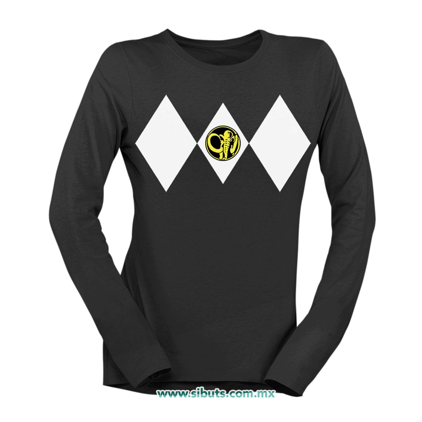 Playera Mujer Manga Larga Power Ranger Negro