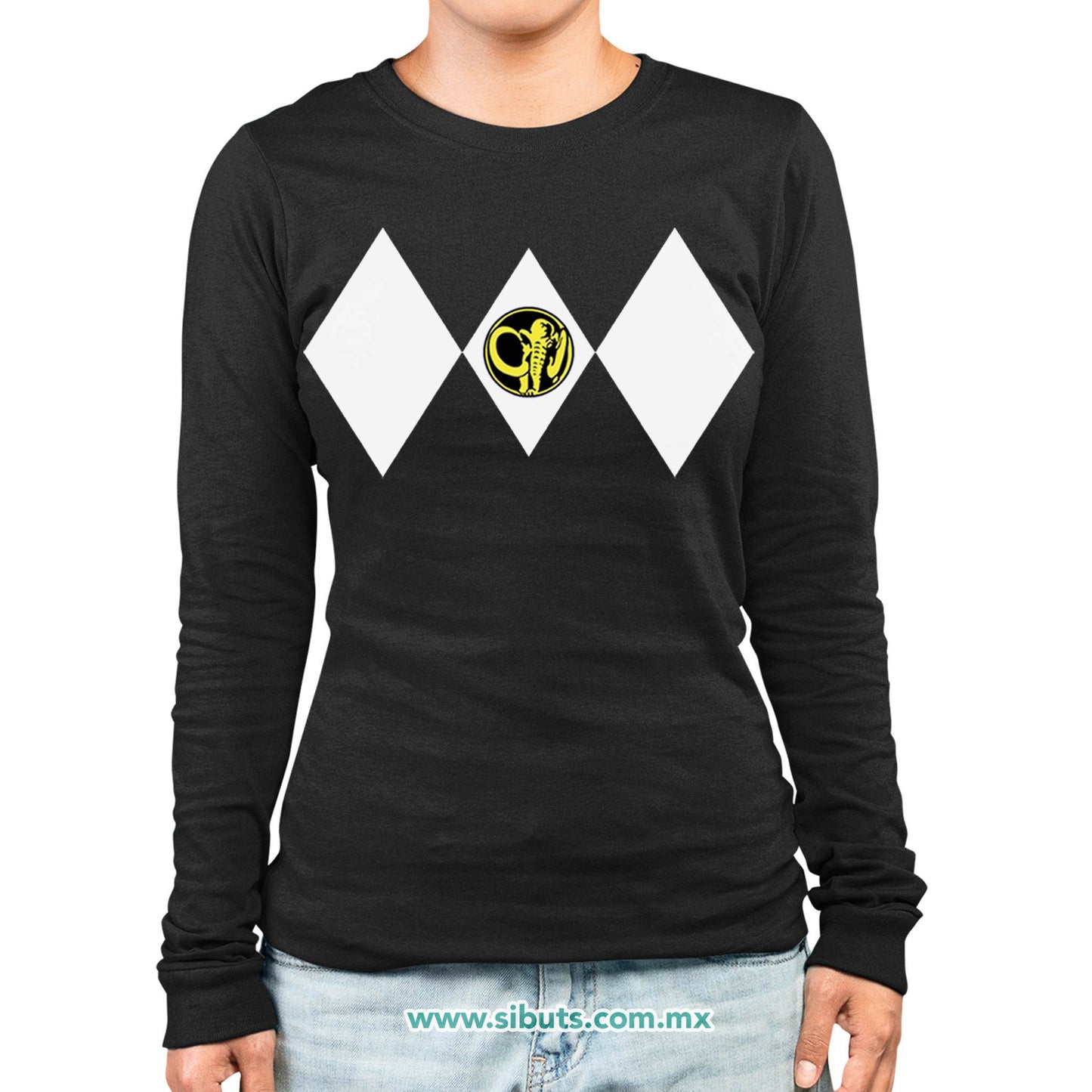 Playera Mujer Manga Larga Power Ranger Negro