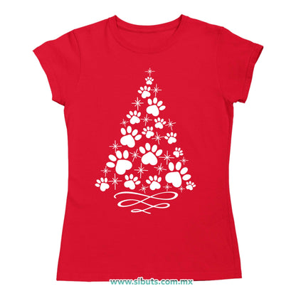 Playera Mujer Árbol Navidad Con Huella De Perrito