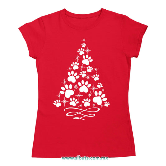 Playera Mujer Árbol Navidad Con Huella De Perrito