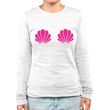 Playera Mujer Manga Larga Conchas Sirena