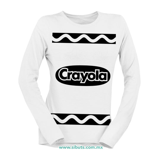 Playera Mujer Manga Larga Crayola Blanca