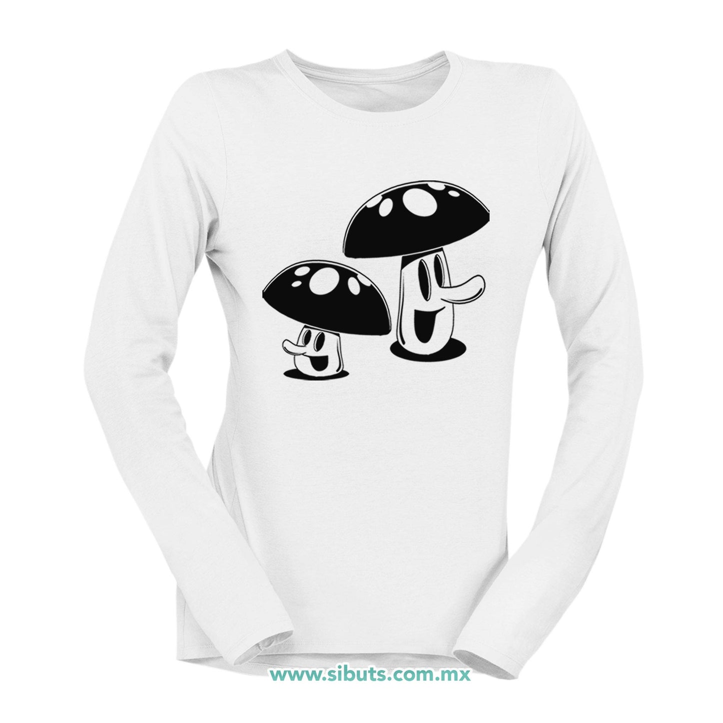 Playera Mujer Manga Larga Mushrooms Hongos