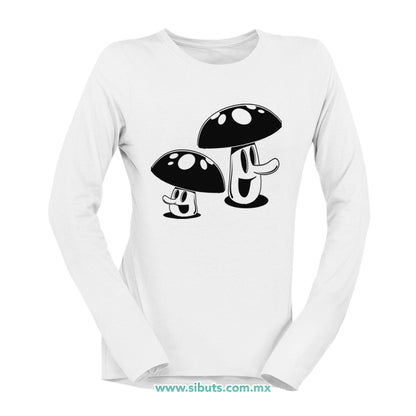 Playera Mujer Manga Larga Mushrooms Hongos