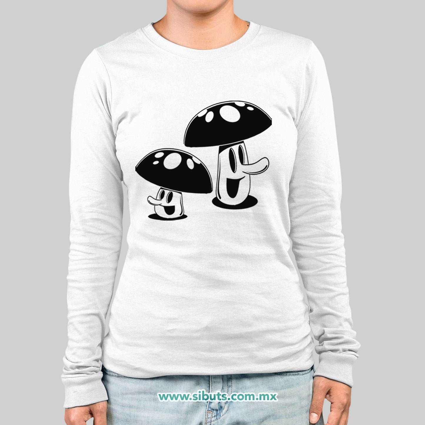 Playera Mujer Manga Larga Mushrooms Hongos