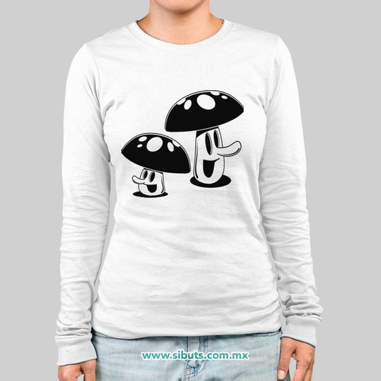 Playera Mujer Manga Larga Mushrooms Hongos