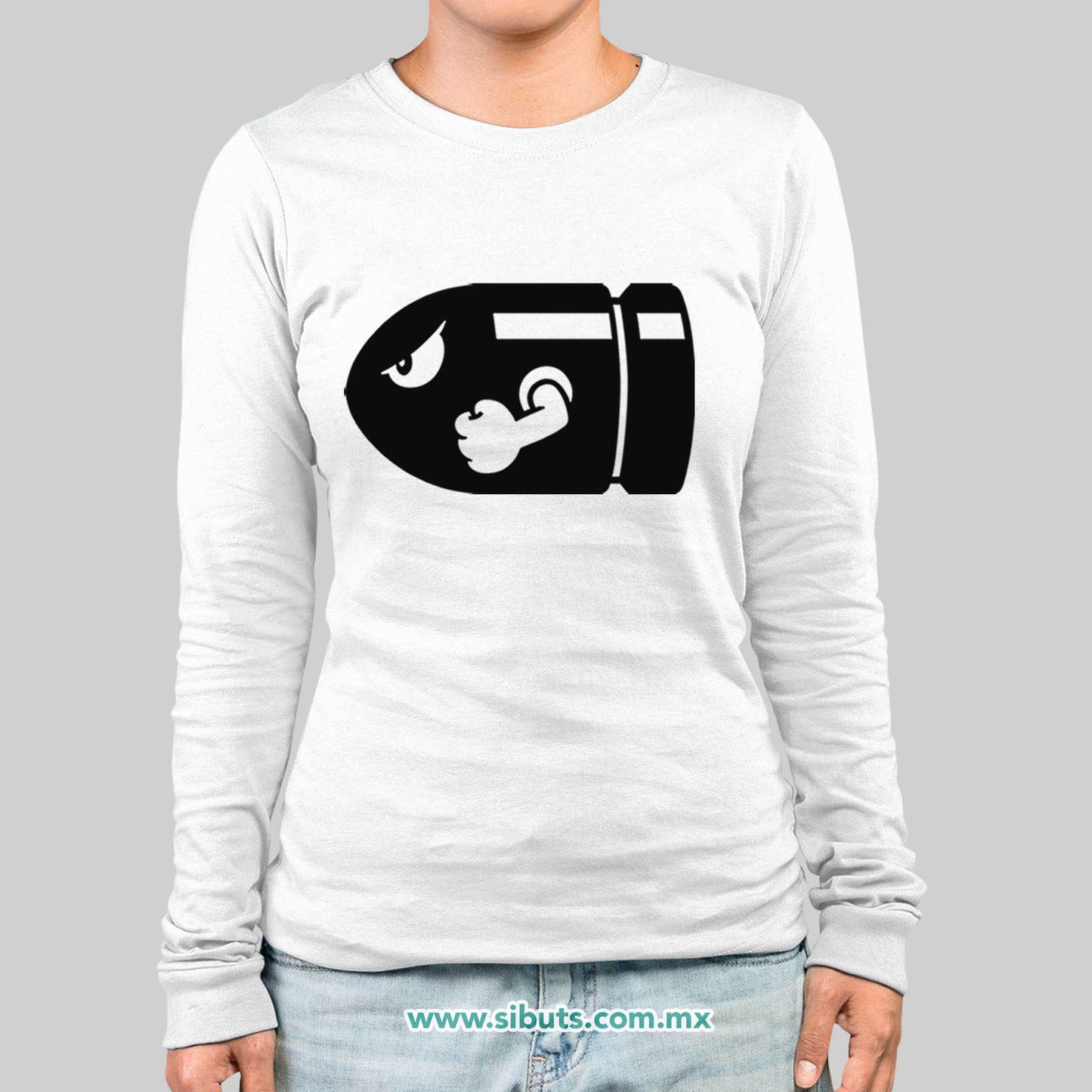 Playera Mujer Manga Larga Super Mario Bross Bullet