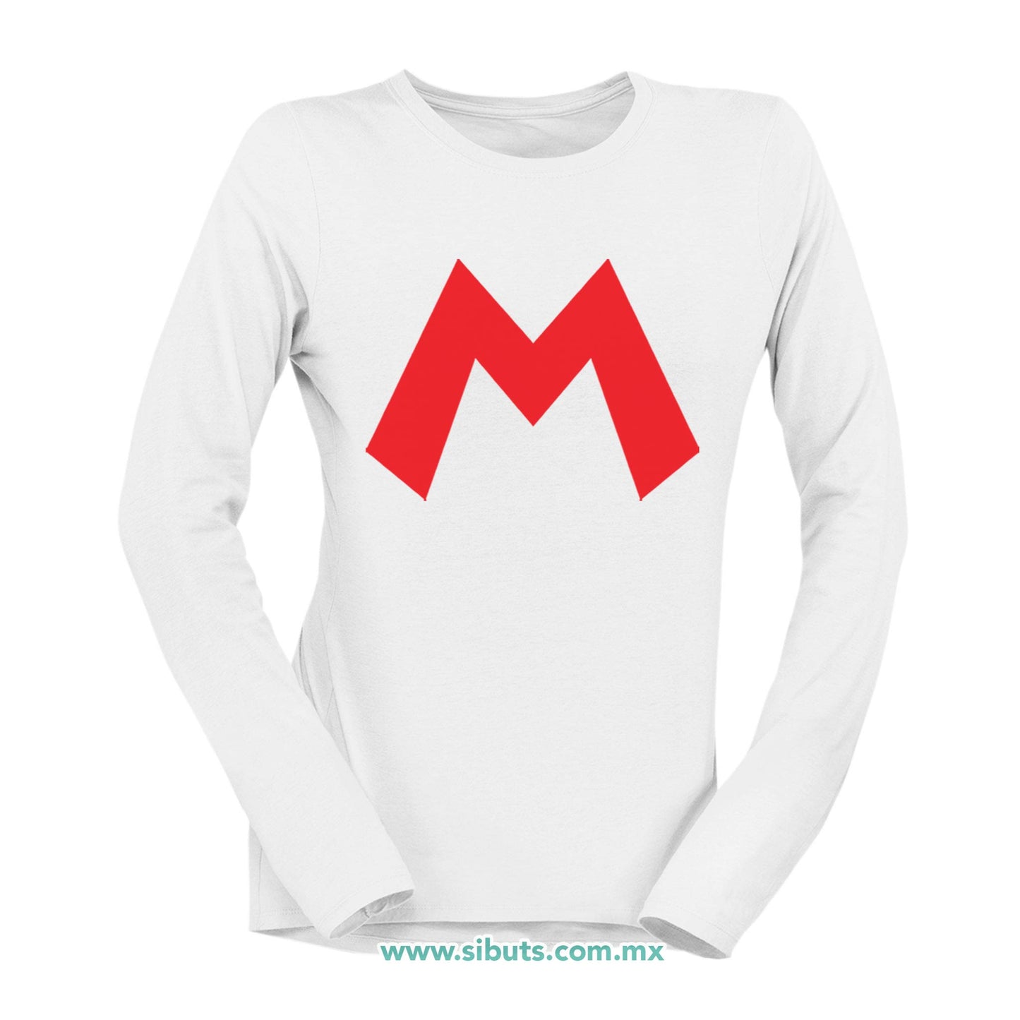 Playera Mujer Manga Larga Super Mario Bross Rojo