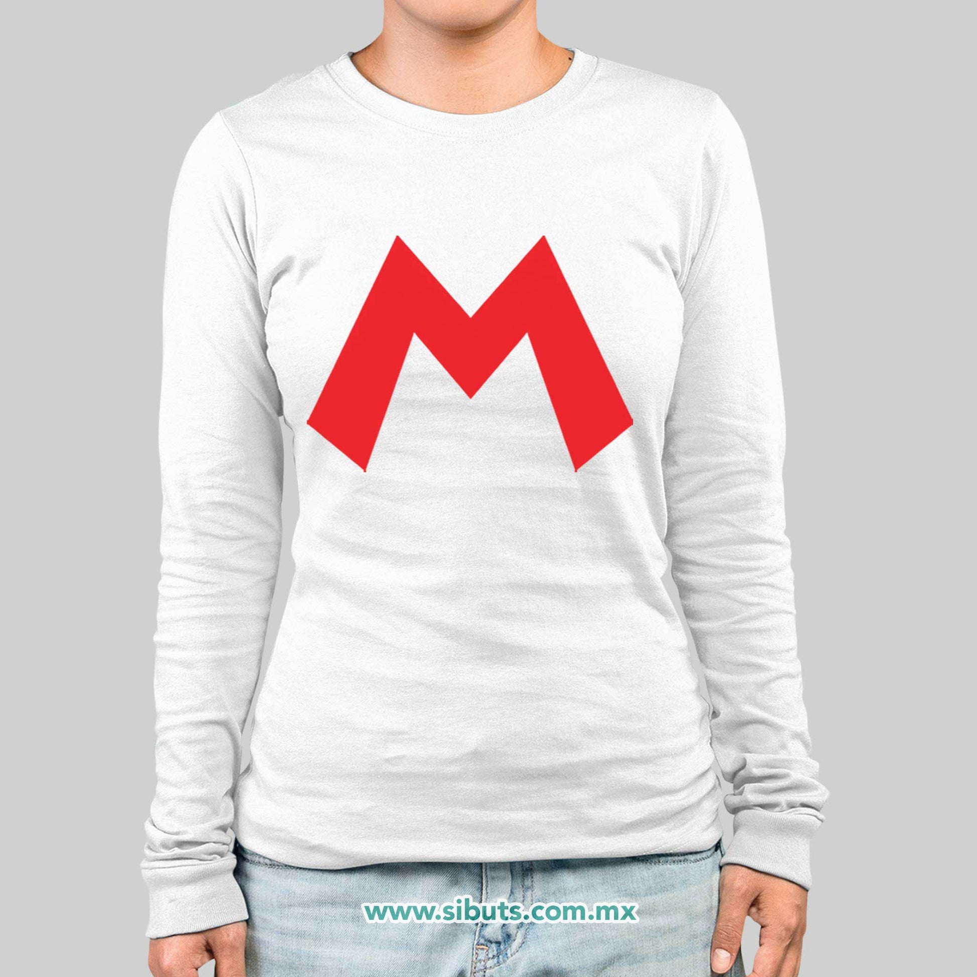 Playera Mujer Manga Larga Super Mario Bross Rojo