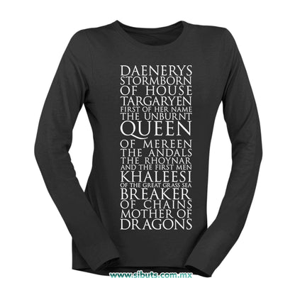 Playera Mujer Manga Larga Game Of Thrones Daenerys
