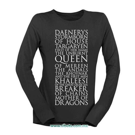 Playera Mujer Manga Larga Game Of Thrones Daenerys