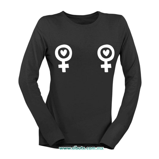 Playera Mujer Manga Larga Siímbolo Feminista Boobs