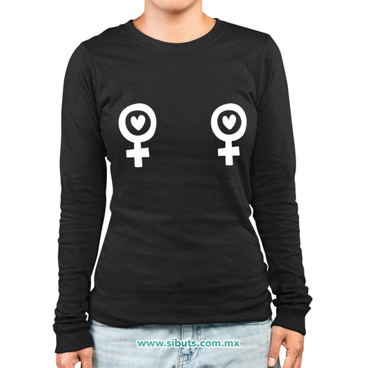 Playera Mujer Manga Larga Siímbolo Feminista Boobs