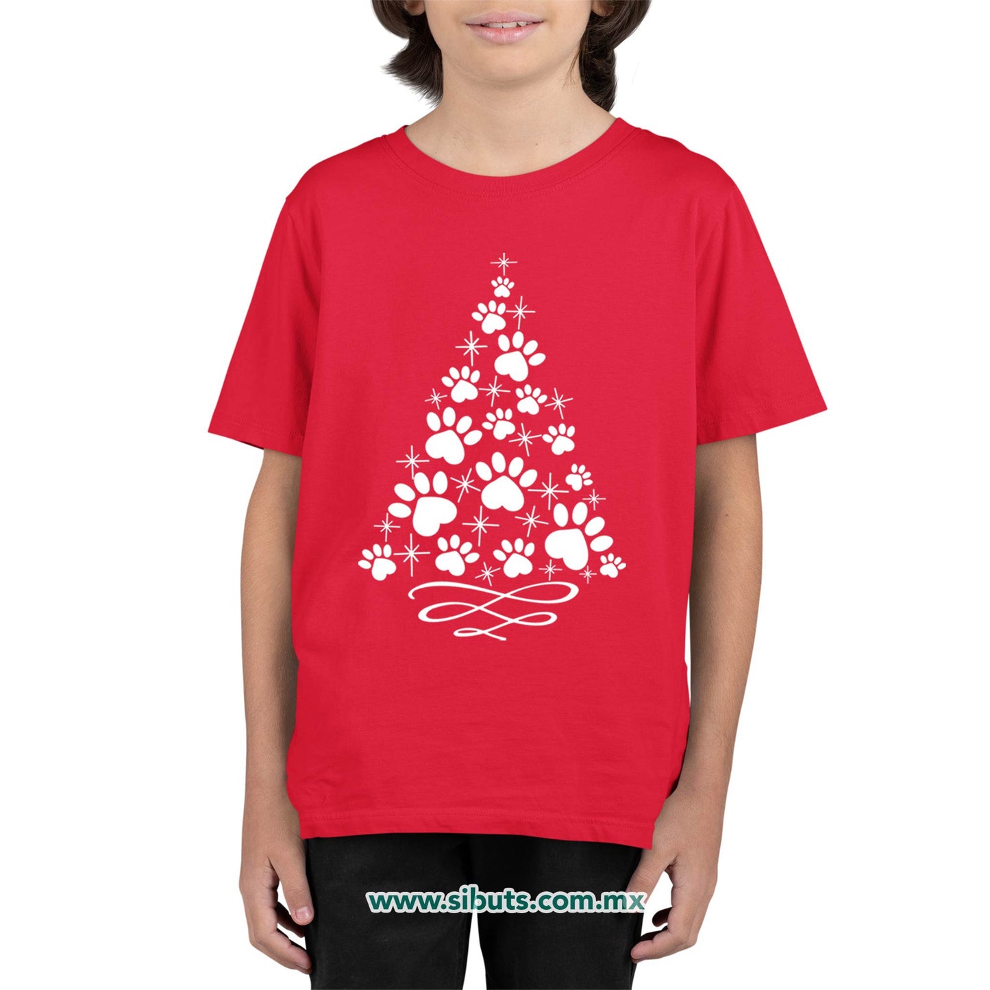 Playera Niño Árbol Navidad Con Huella De Perrito
