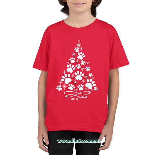 Playera Niño Árbol Navidad Con Huella De Perrito