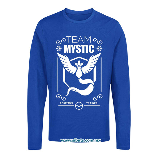 Playera Hombre Manga Larga Pokemon Team Mystic Azul