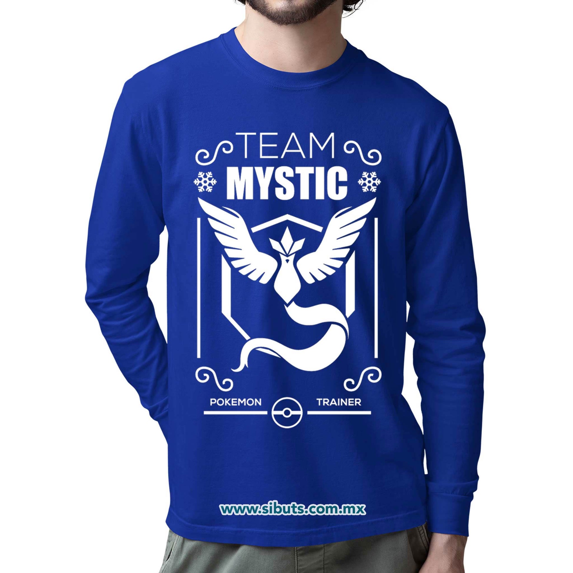 Playera Hombre Manga Larga Pokemon Team Mystic Azul