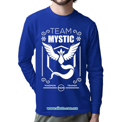 Playera Hombre Manga Larga Pokemon Team Mystic Azul