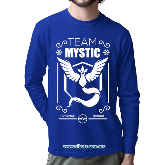 Playera Hombre Manga Larga Pokemon Team Mystic Azul
