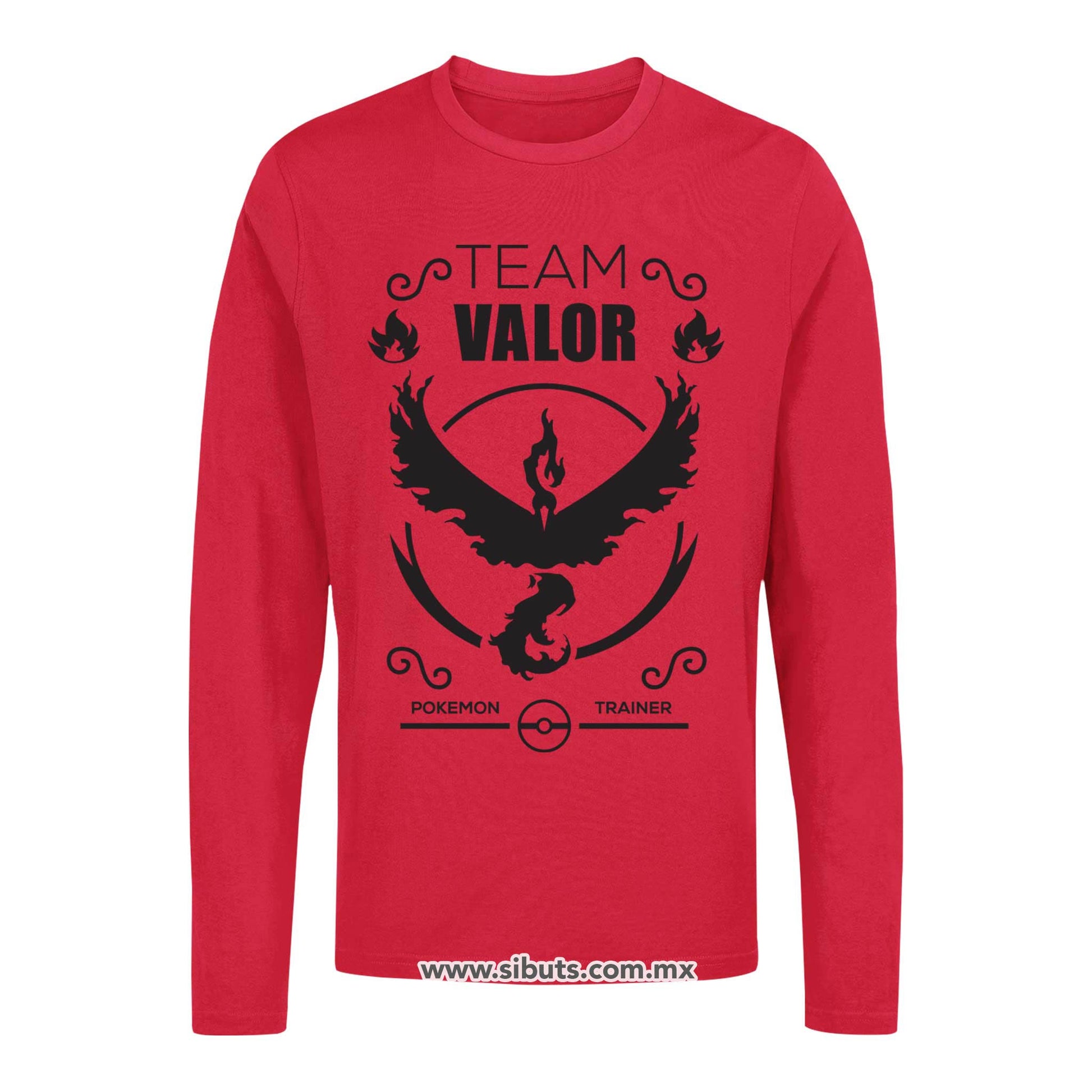 Playera Hombre Manga Larga Pokemon Go Team Valor Rojo