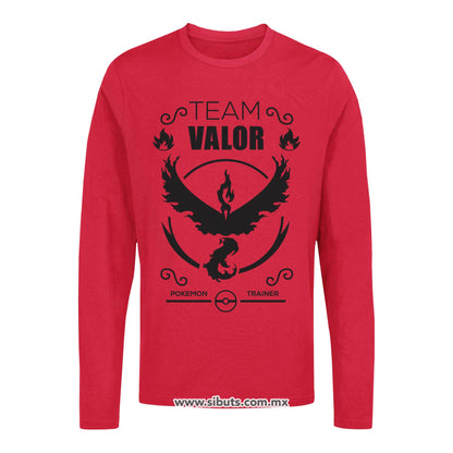 Playera Hombre Manga Larga Pokemon Go Team Valor Rojo