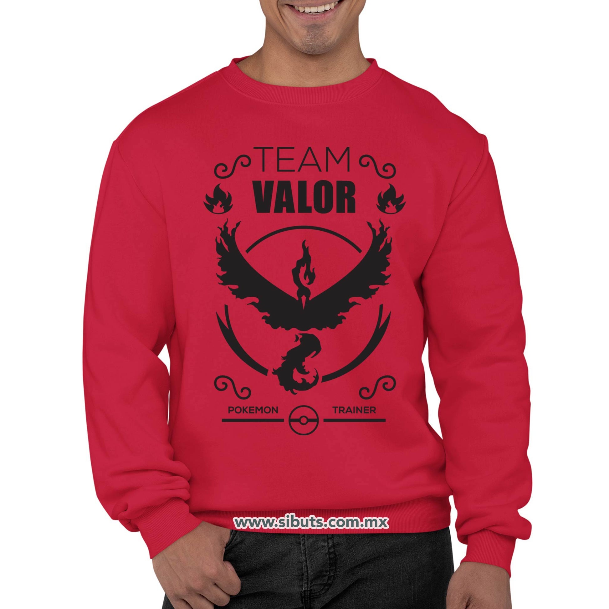 Sudadera Hombre Cuello Redondo Pokemon Go Team Valor Rojo