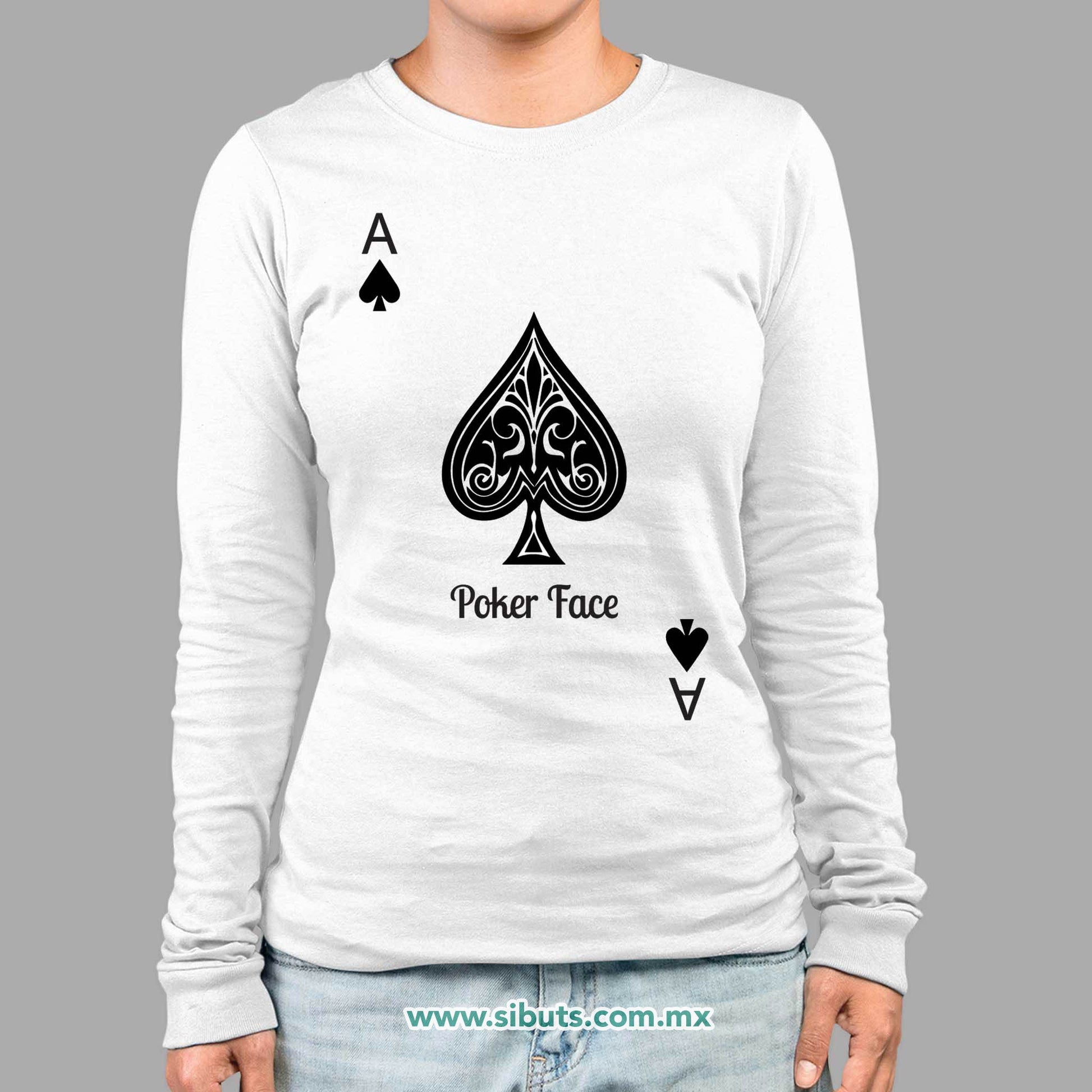 Playera Mujer Manga Larga Poker Face